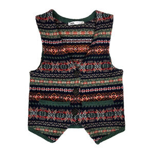 Zara Christmas Sweater Vest Womens Small Fair Isle Knit Festive Holiday Cottage